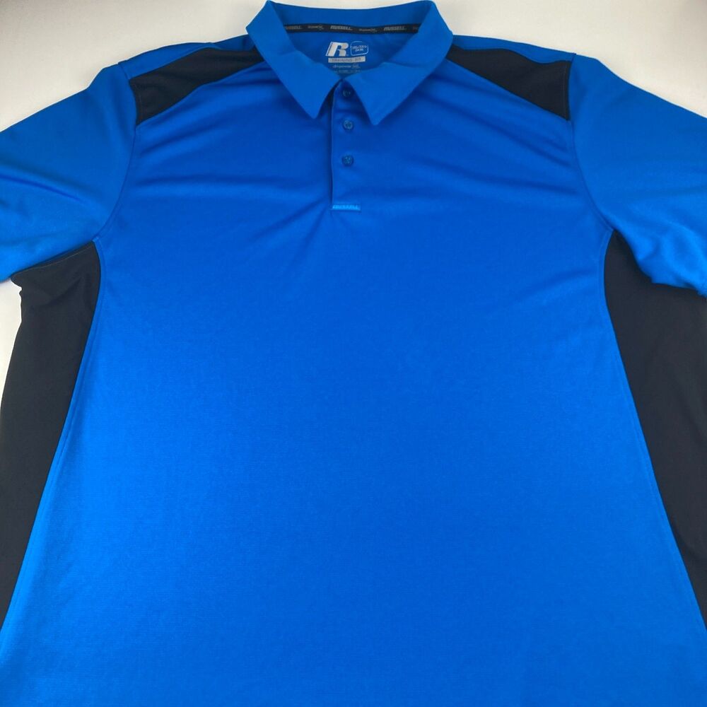 Russell Dri-Power 360 Polo Mens 3XL Blue Black Training Fit Performance
